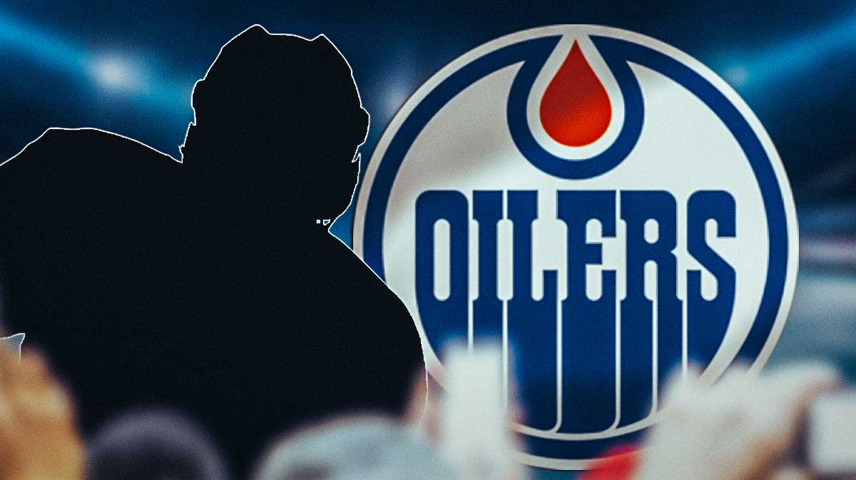 Silhouette of MIke Hoffman next to oilers logo