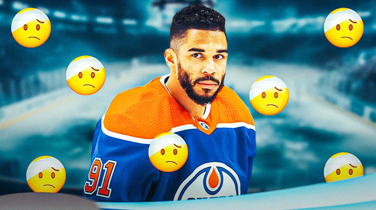Oilers Evander Kane surrounded by injury emoji