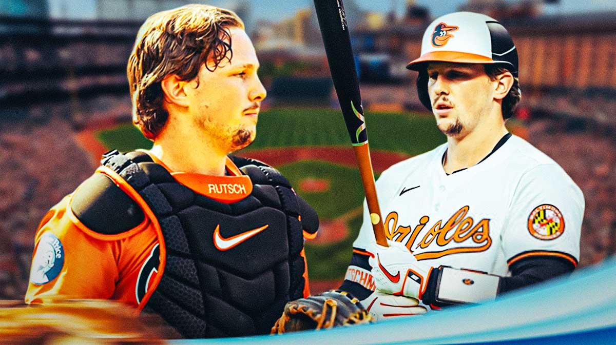 Adley Rutschman (Orioles) watching himself swing the bat. Camden Yards background.