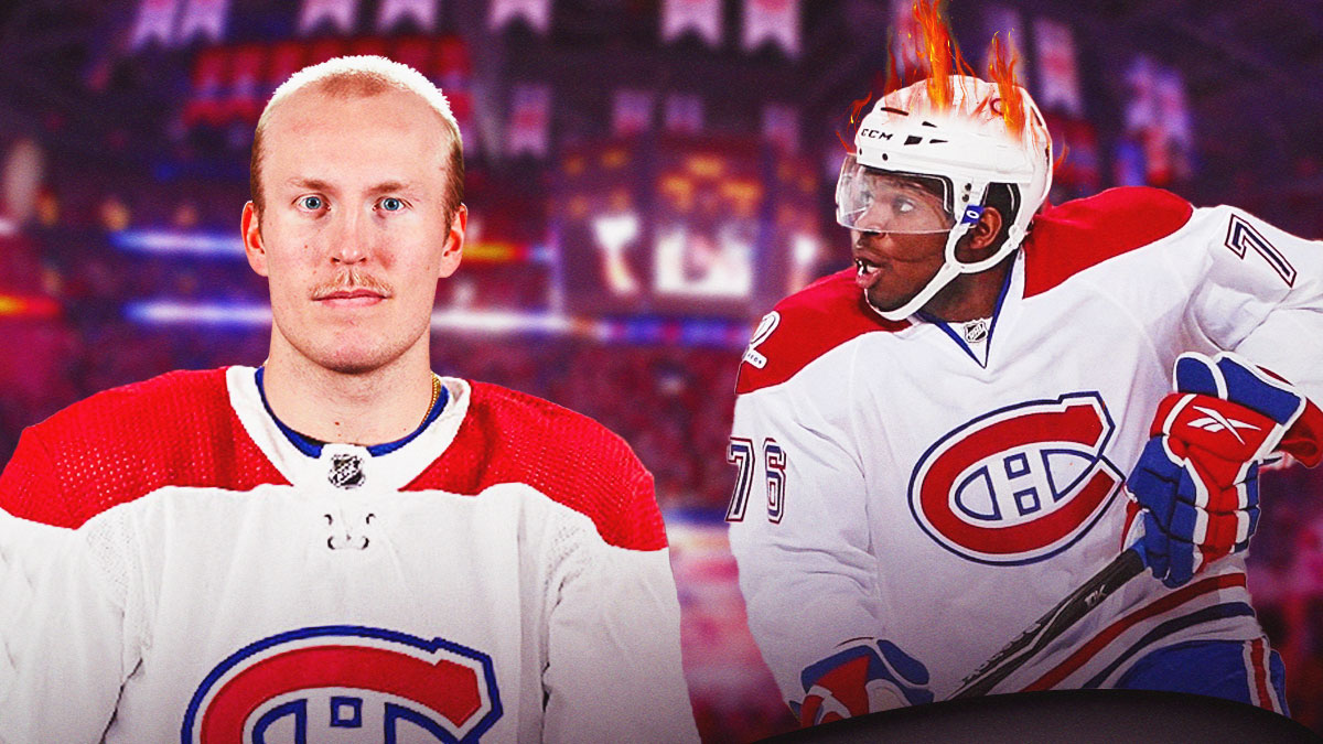Former Canadiens D PK Subban and Patrik Laine inside Bell Centre