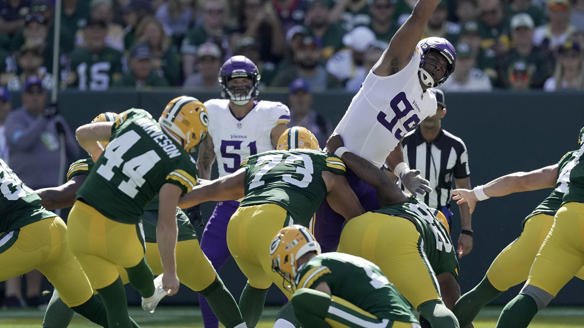 Geen Bay Packers place kicker Brayden Narveson missed a field goal during the first quarter of their game against the Minnesota Vikings Sunday, September 29, 2024 at Lambeau Field in Green Bay, Wisconsin.