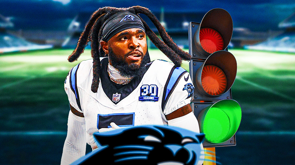 Diontae Johnson with green light in Panthers stadium.