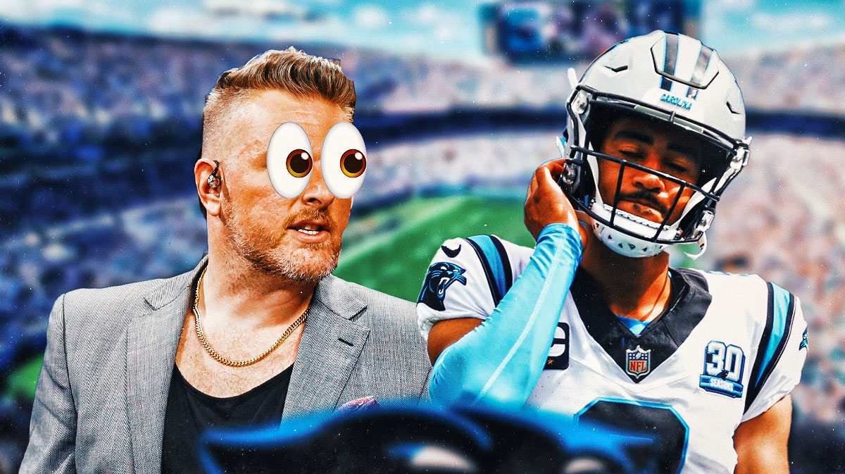 Pat McAfee with eyes popping out, Panthers QB Bryce Young