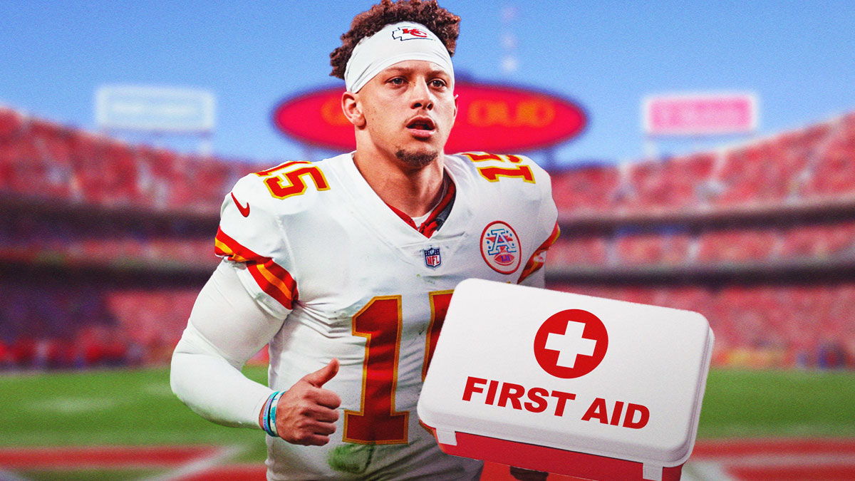 Patrick Mahomes with a first aid kit