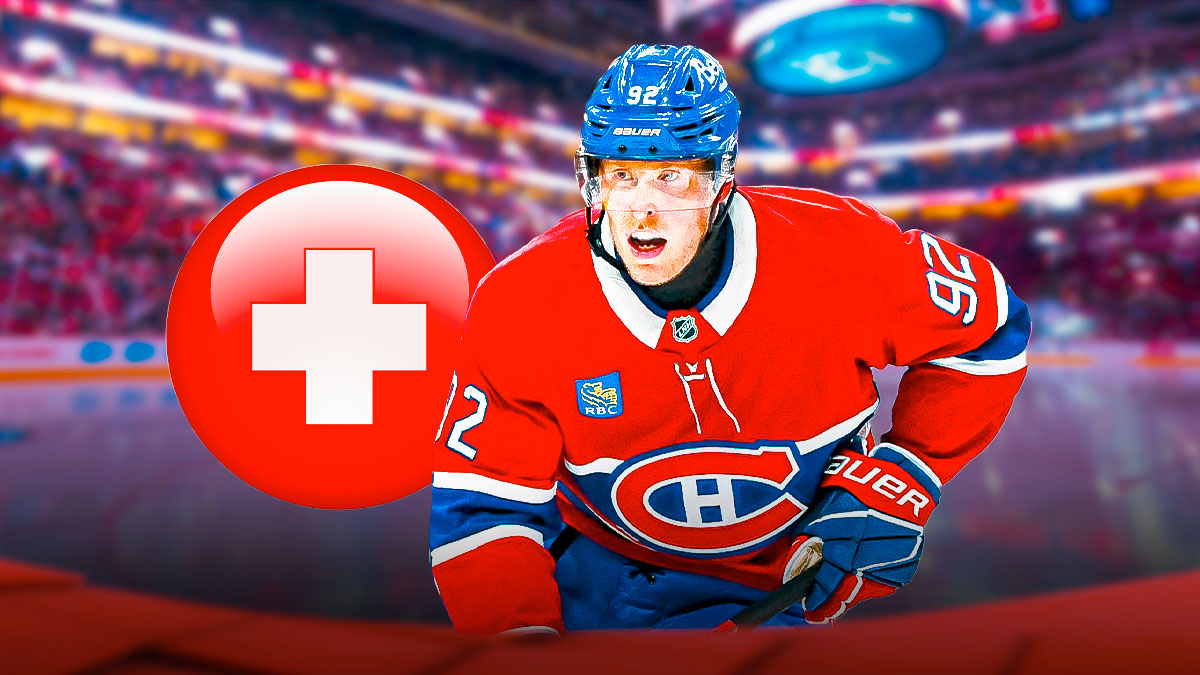 patrik laine (Canadiens) with medical symbol in the background
