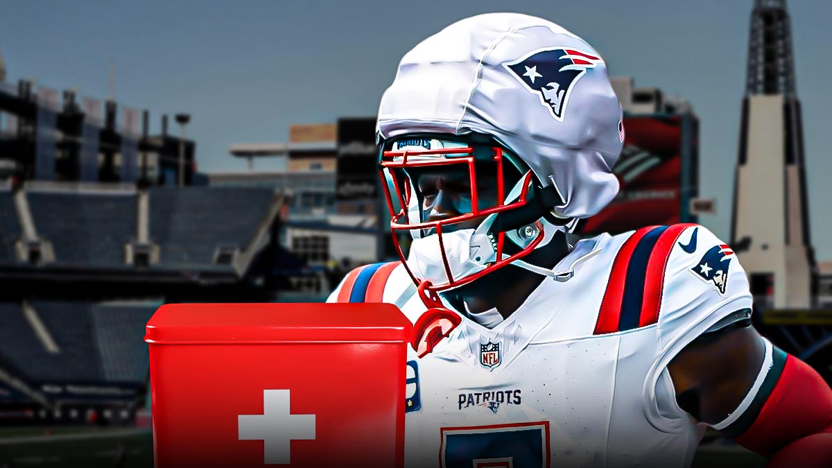 Patriots' Jabrill Peppers with a medical kit next to him