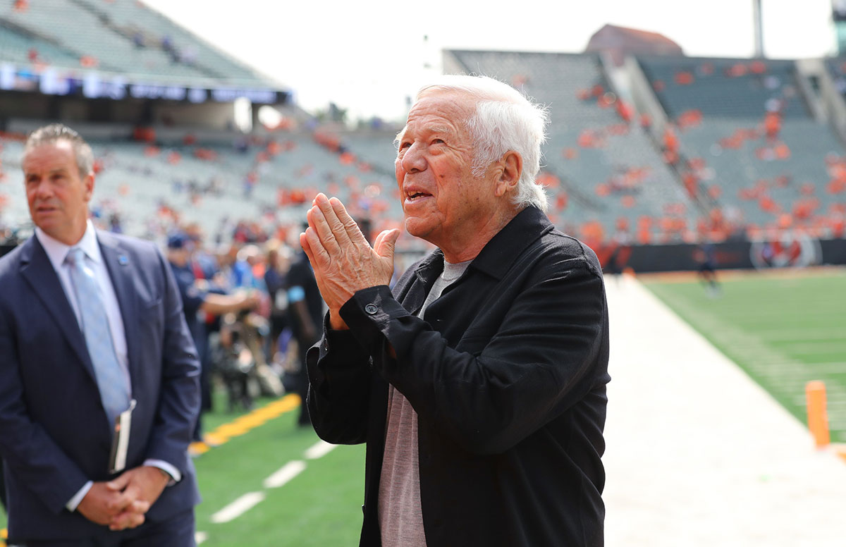 Patriots owner Robert Kraft before the game between the Cincinnati Bengals and the New England Patriots at Paycor Stadium.