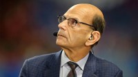 SEC network host Paul Finebaum looks on before the 2022 Peach Bowl between the Georgia Bulldogs and the Ohio State Buckeyesat Mercedes-Benz Stadium.