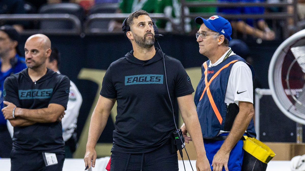 Philadelphia Eagles head coach Nick Sirianni looks on against the New Orleans Saints during the first half at Caesars Superdome.