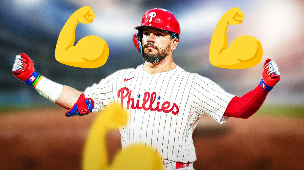 Phillies' Kyle Schwarber hyped up, with muscle flex emojis all over him