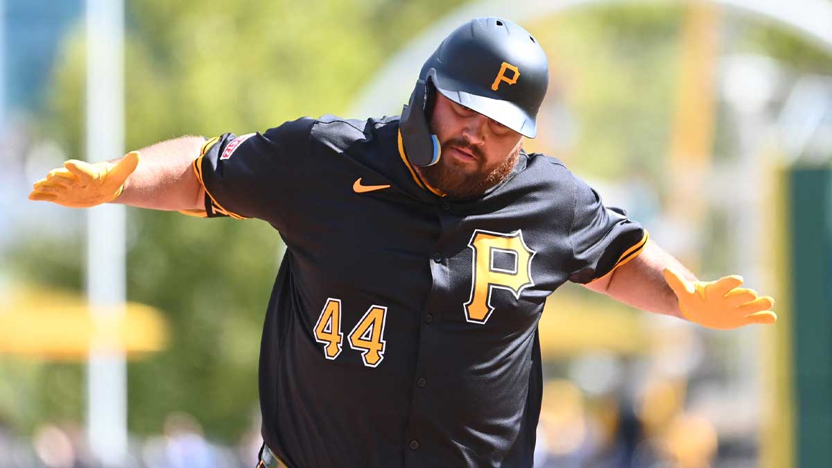 Pittsburgh Pirates pinch hitter Rowdy Tellez (44) celebrates after hitting a pinch-hit home run against the Washington Nationals during the seventh inning at PNC Park. The Nationals won the first game of a double header 5-3.