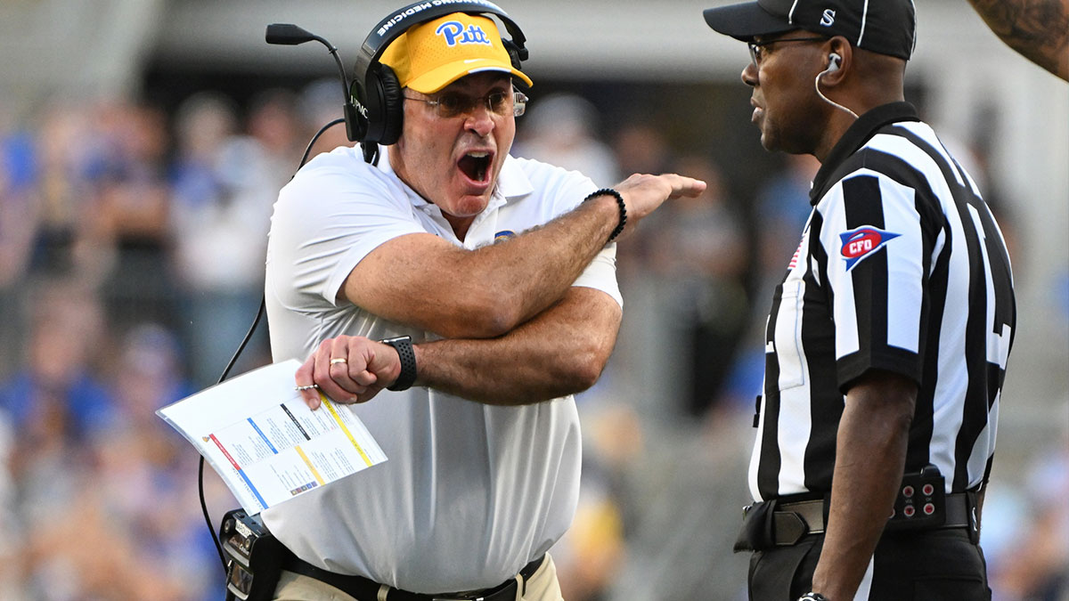 Pittsburgh Panthers head coach Pat Narduzzi reacts during the fourth quarter against the West Virginia Mountaineers at Acrisure Stadium.