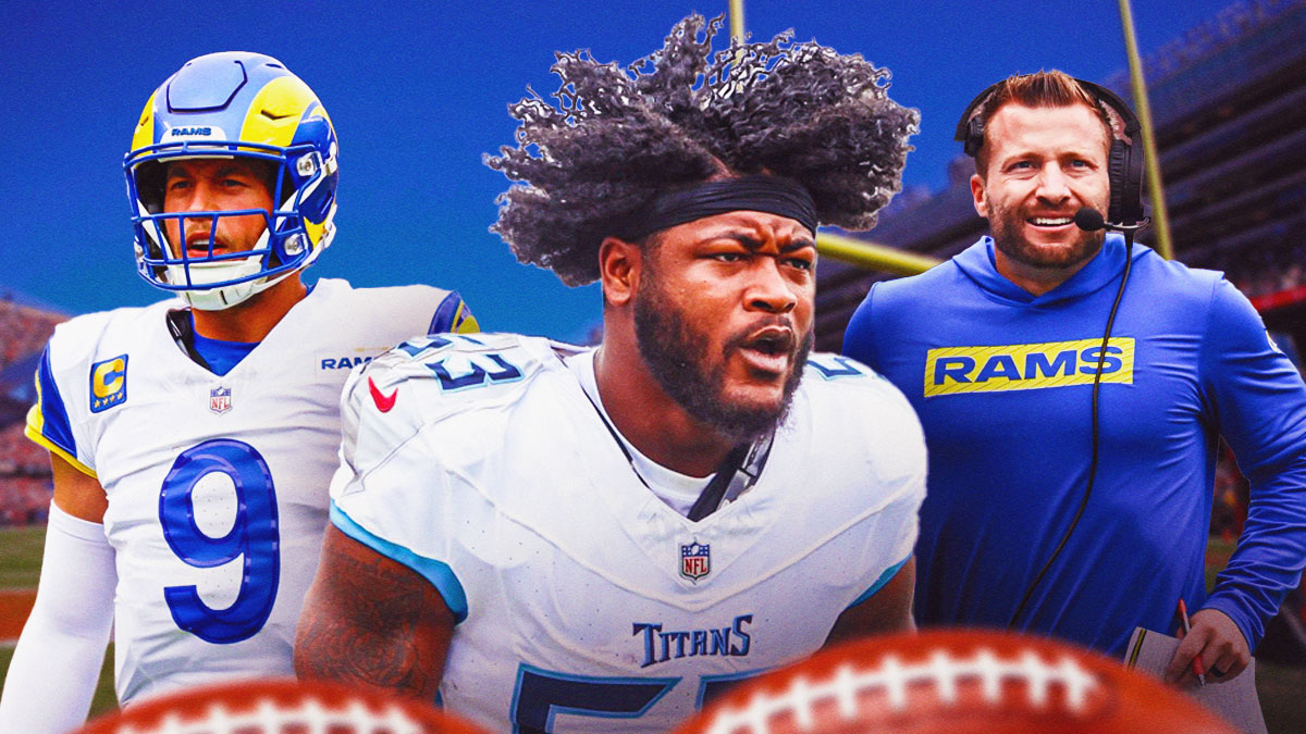 Matthew Stafford, Ernest Jones, and Sean McVay in front of Soldier Field.