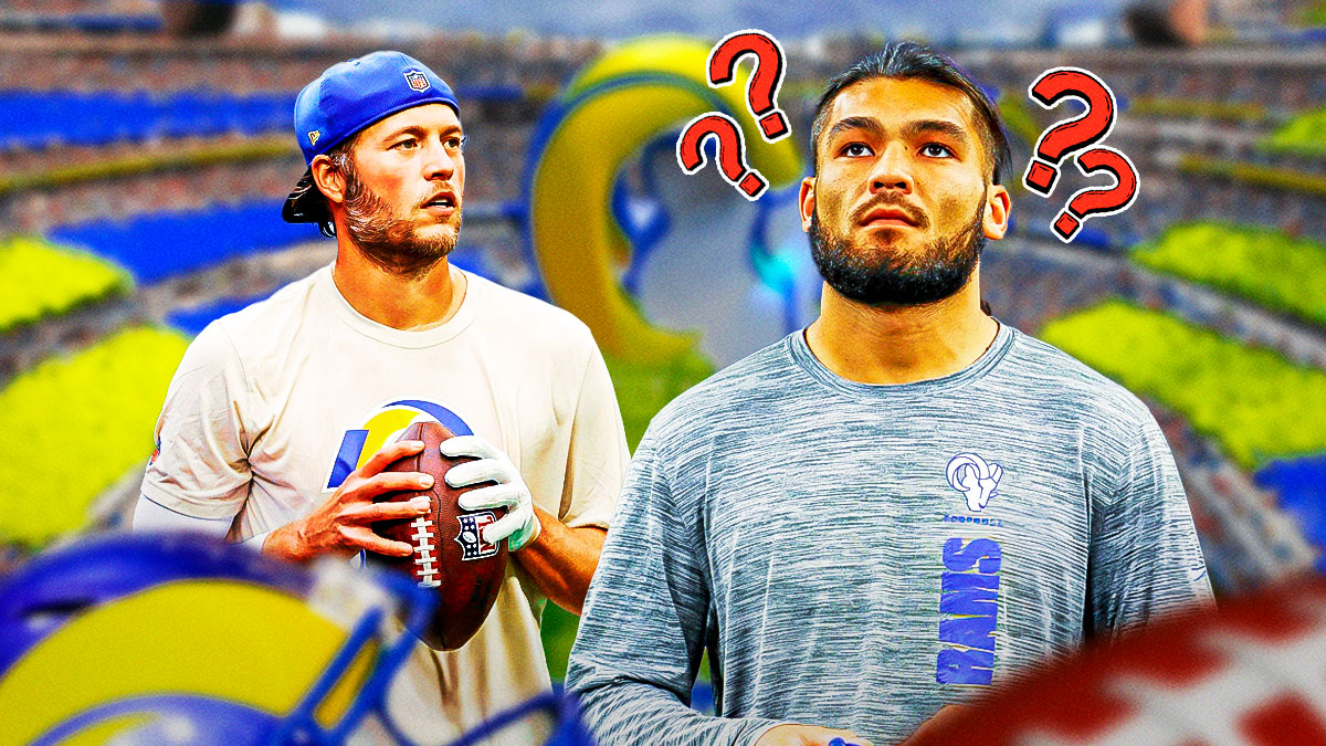Rams QB Matthew Stafford, WR Puka Nacua with question marks above him
