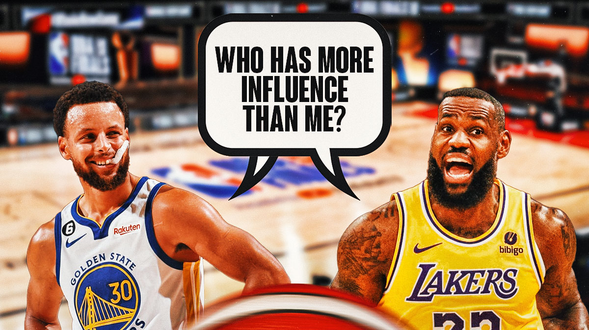 LeBron James and Stephen Curry both saying "Who has more influence than me?"
