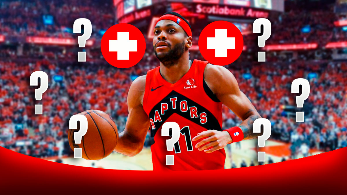 Raptors' Bruce Brown with question marks and injury symbols