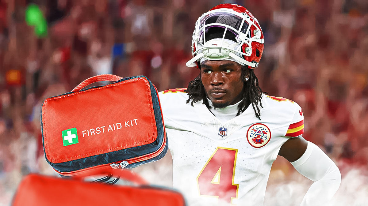Rashee Rice with a first aid kit near him.