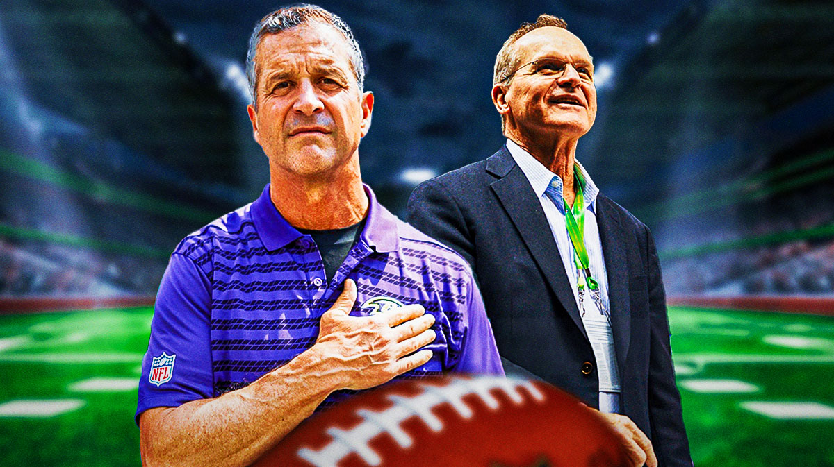 Jack Harbaugh and John Harbaugh in Ravens gear