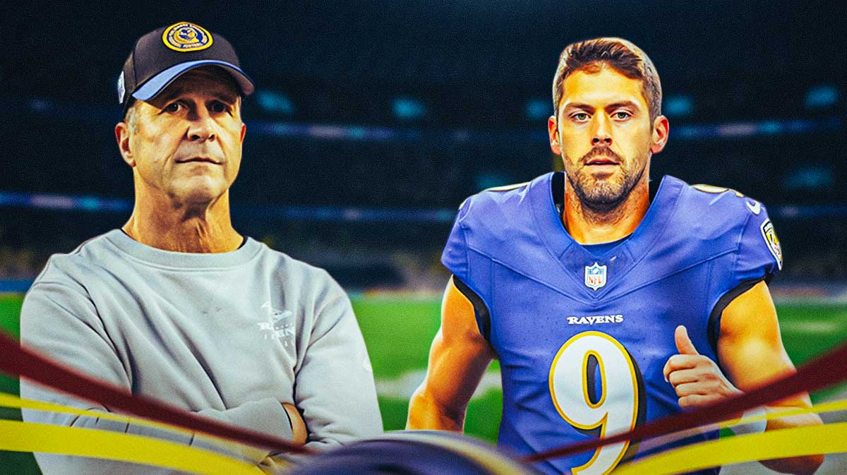 John Harbaugh and Justin Tucker in Ravens gear