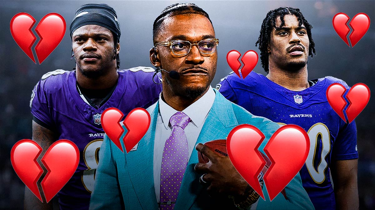 Robert Griffin III, Ravens' Lamar Jackson and Isaiah Likely looking angry with heartbreak emojis all over
