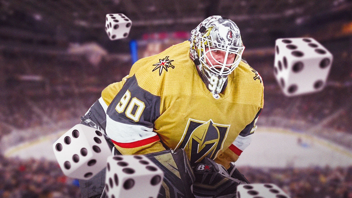 Robin Lehner inside T-Mobile Arena with tumbling dice