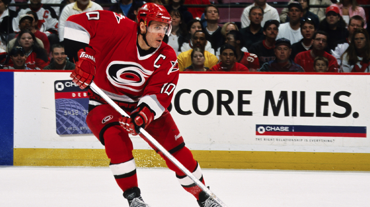 Carolina Hurricanes center Ron Francis (10) in action against the New Jersey Devils during the conference quarterfinals at Continental Airlines Arena.