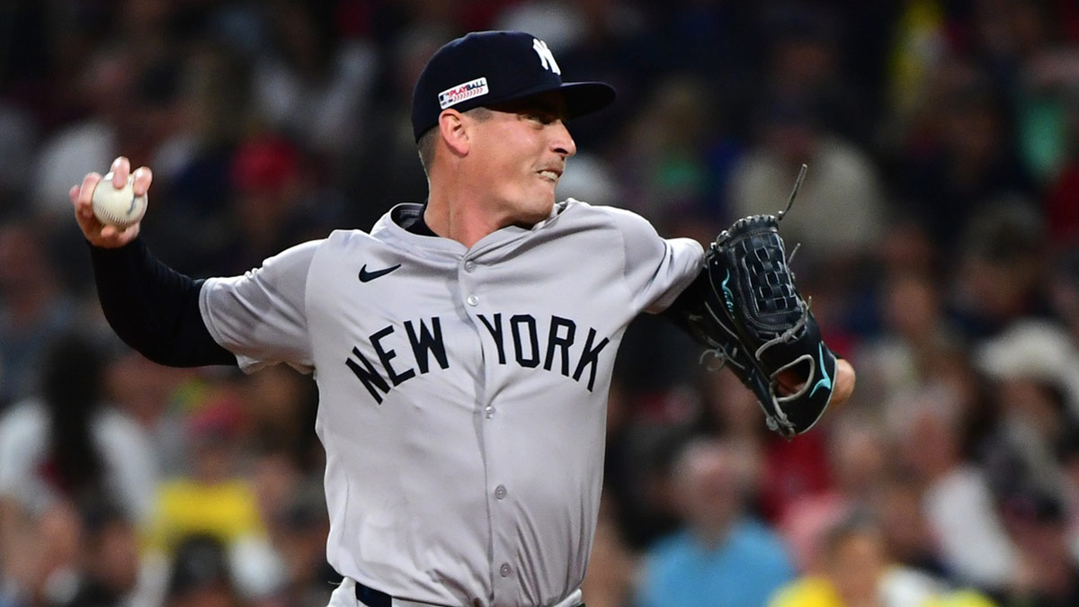 New York Yankees relief pitcher Ron Marinaccio (97) pitches during the sixth inning against the Boston Red Sox at Fenway Park.