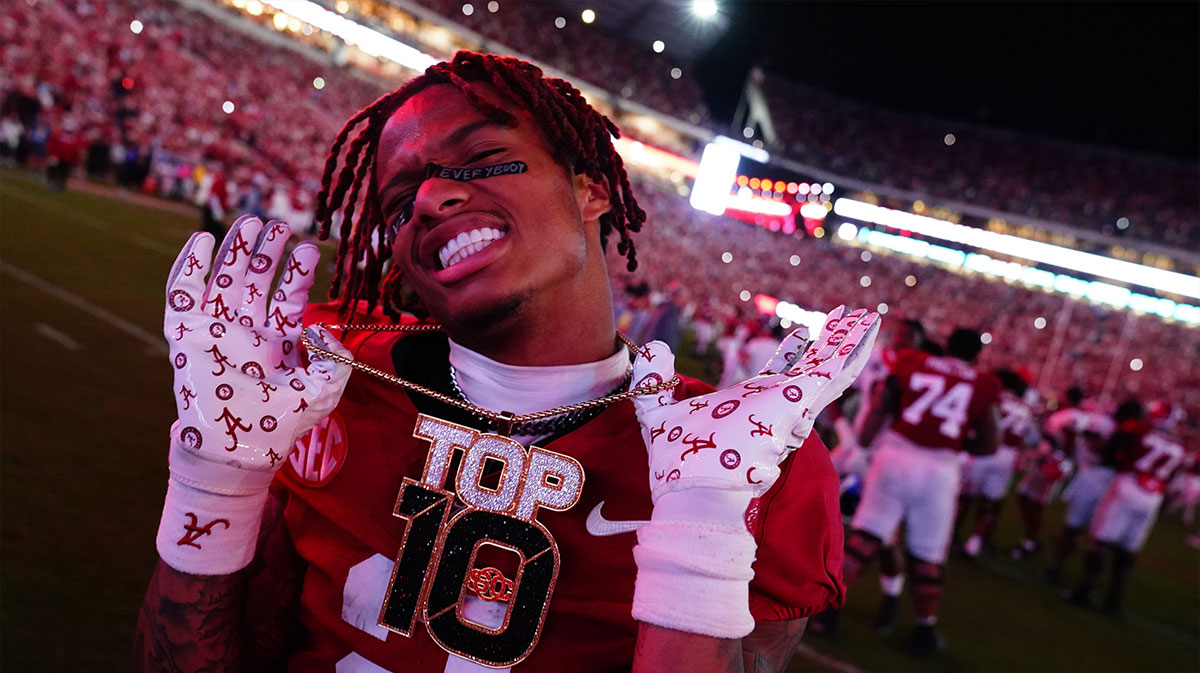 Alabama Crimson Tide wide receiver Ryan Williams (2) celebrates after defeating the Georgia Bulldogs at Bryant-Denny Stadium.