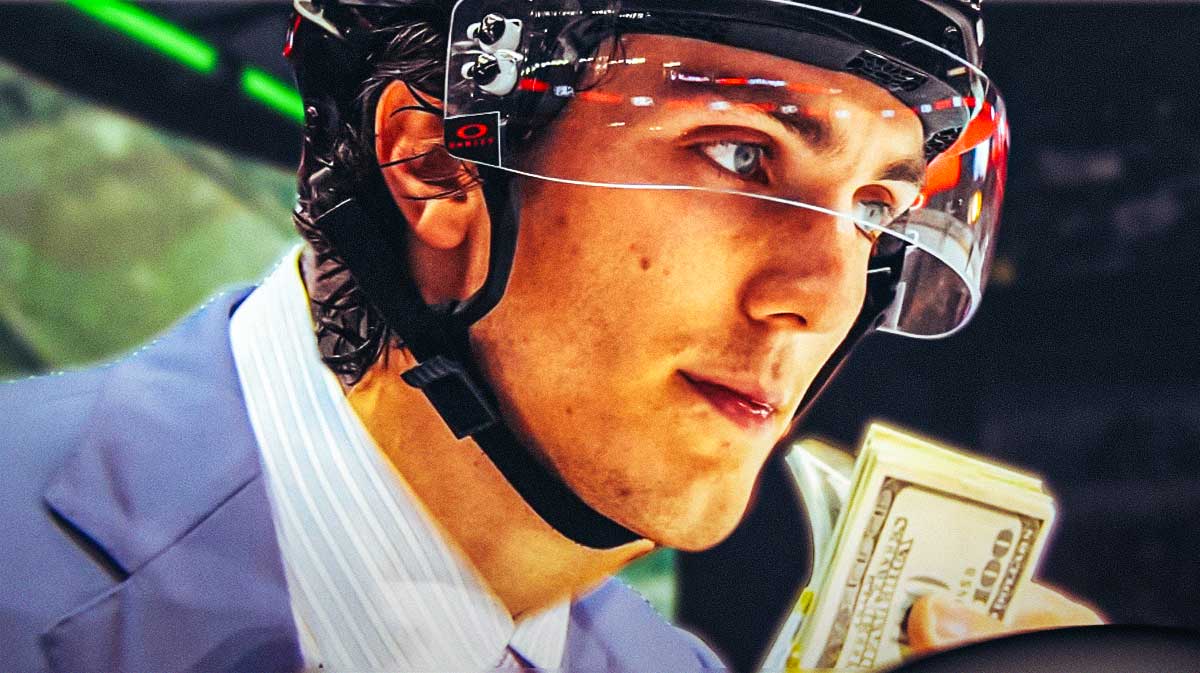 Peyton Krebs (SABRES) as Vince McMahon with money