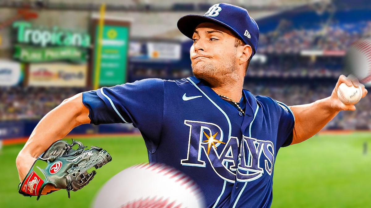 Rays Shane McClanahan pitching a baseball at Tropicana Field.