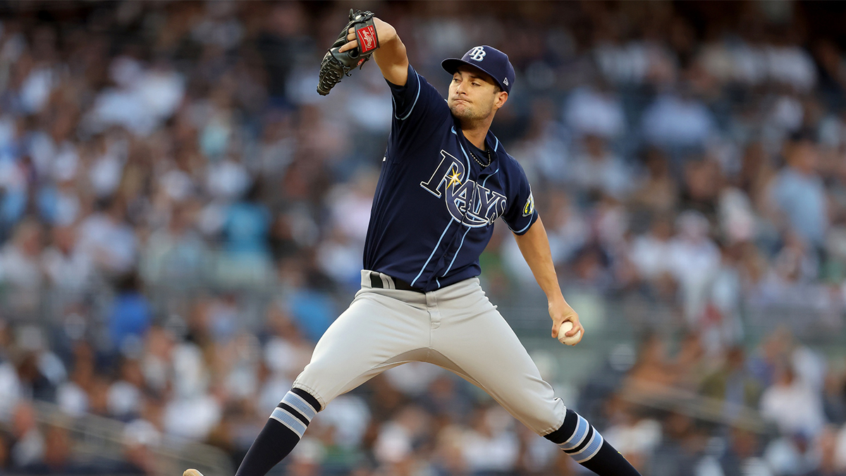 Tampa Bay Rays starting pitcher Shane McClanahan (18) pitches against the New York Yankees during the second inning at Yankee Stadium.