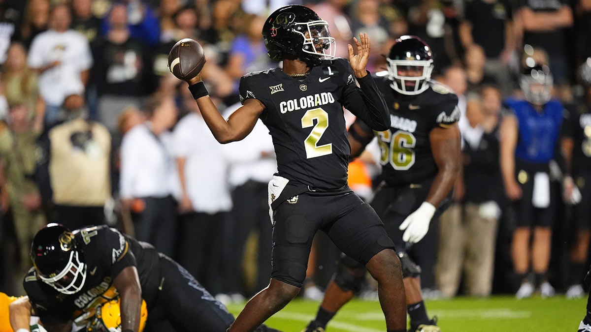 Colorado Buffaloes quarterback Shedeur Sanders (2) prepares to pass the ball in the second half against the North Dakota State Bison at Folsom Field.