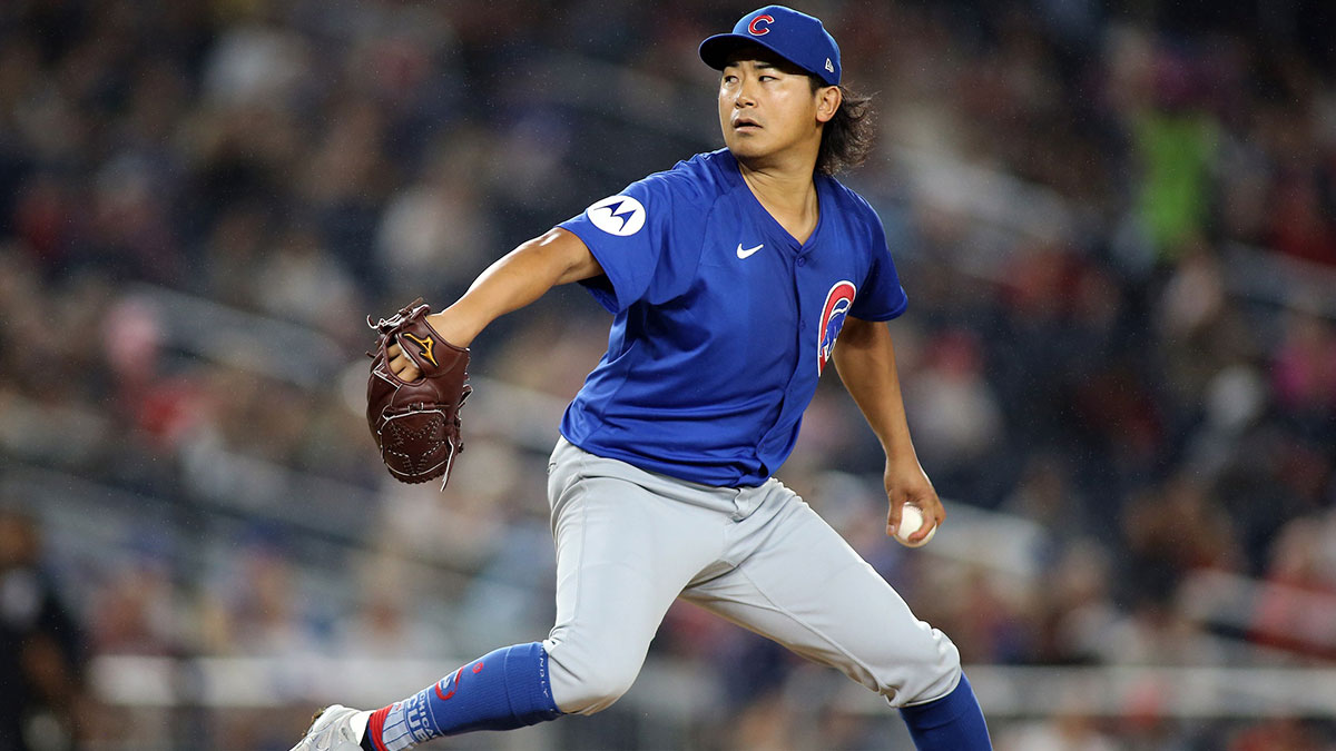 Aug 30, 2024; Washington, District of Columbia, USA; Chicago Cubs pitcher Shota Imanaga (18) delivers a throw during the sixth inning against the Washington Nationals at Nationals Park. 