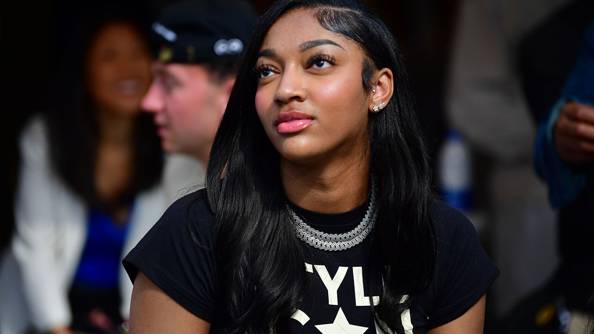 Angel Reese attends the game between the Los Angeles Rams and San Francisco 49ers at SoFi Stadium