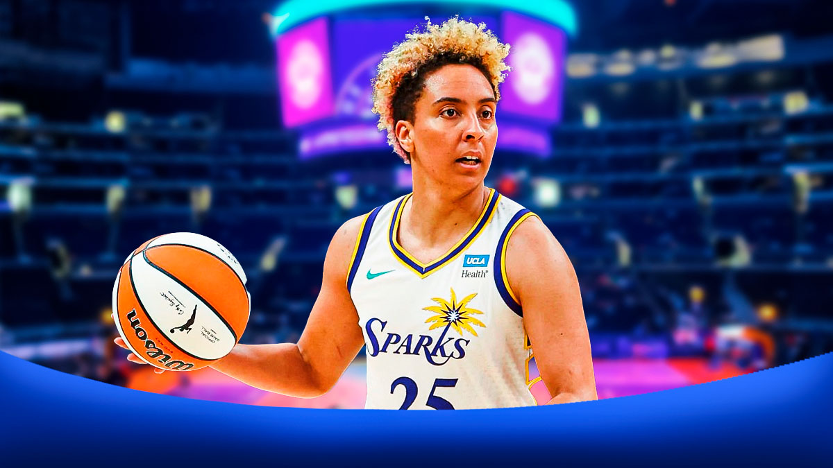 LA Sparks player Layshia Clarendon with the LA Sparks arena in the background, WNBA retirement