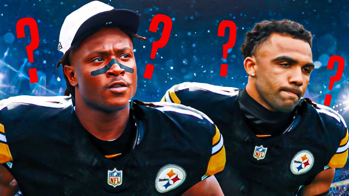 DeAndre Hopkins and Christian Kirk both in Steelers jerseys with question marks all around.