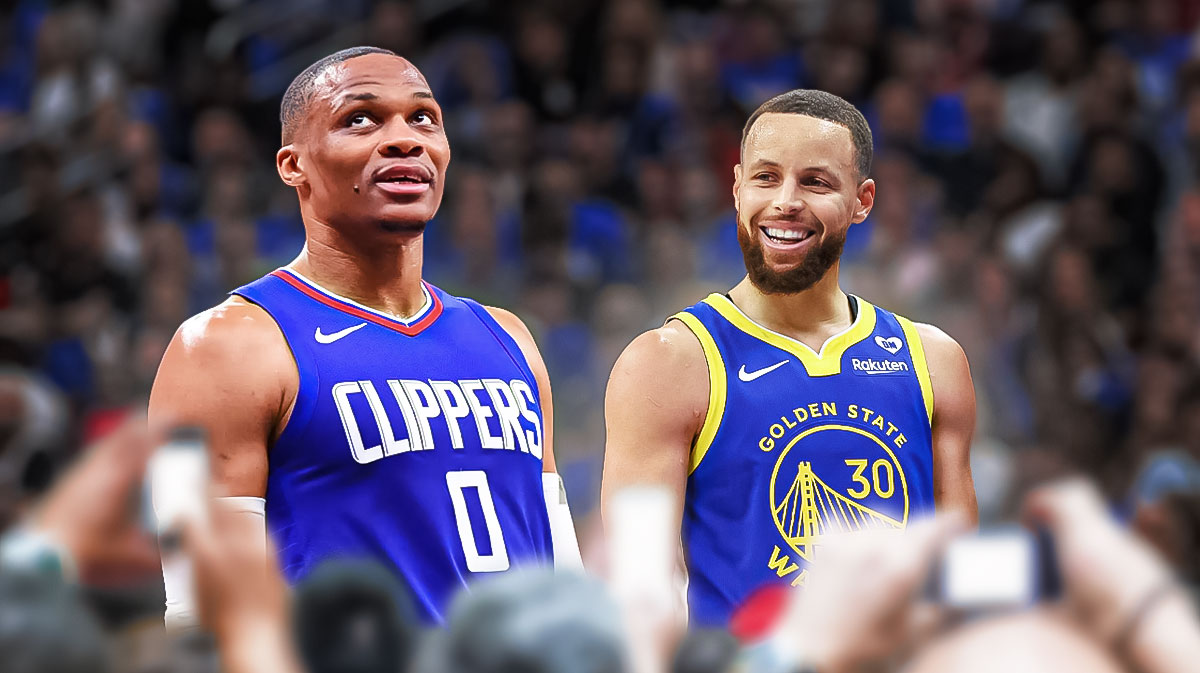 Ex-LA Clippers, Nuggets' Russell Westbrook next to Warriors' Stephen Curry