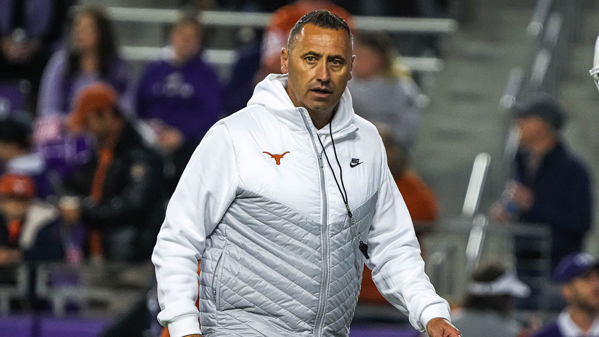 Texas Longhorns head coach Steve Sarkisian walks the field ahead of the game against Texas Christian University at Amon G. Carter Stadium on Saturday, Nov. 11, 2023 in Fort Worth, Texas.