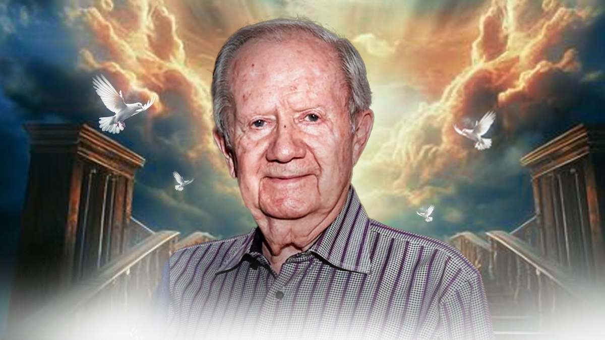 A photo of Phoenix Suns broadcaster Al McCoy, with clouds around him and doves flying around.