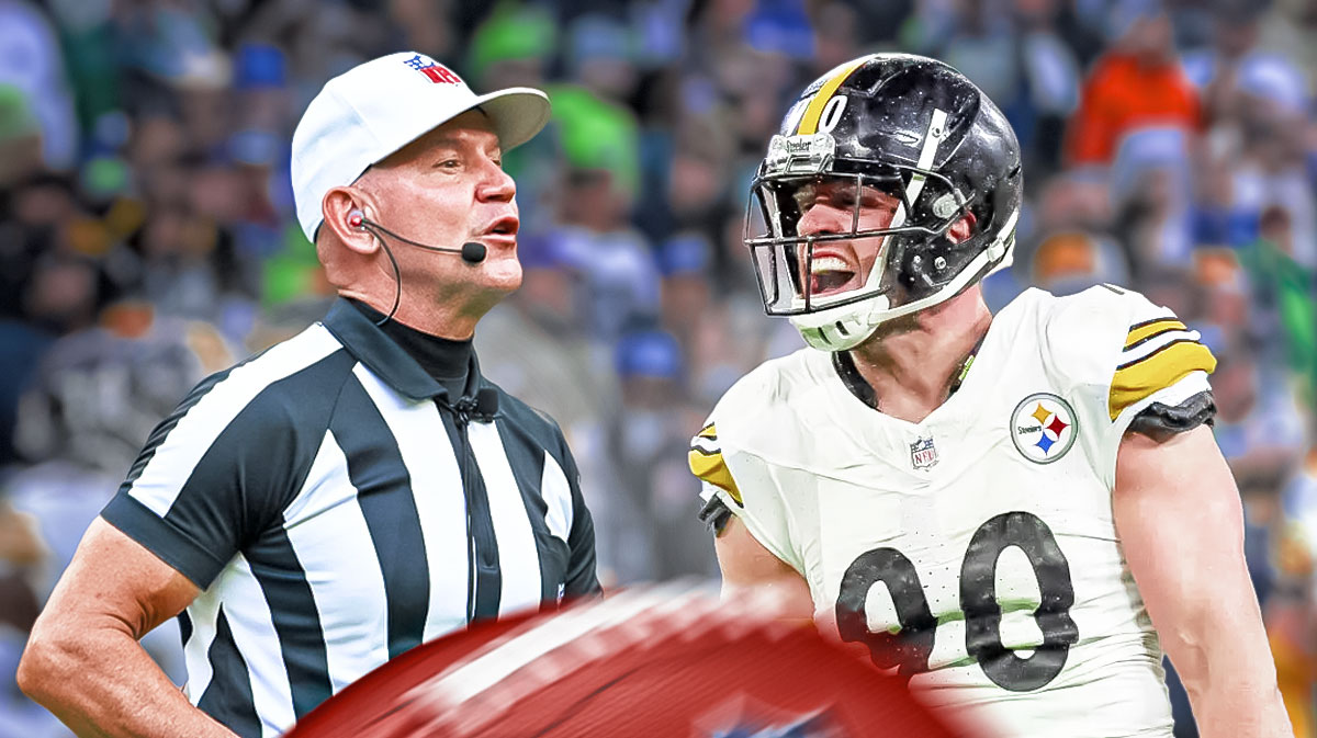 Angry T.J. Watt next to referee.