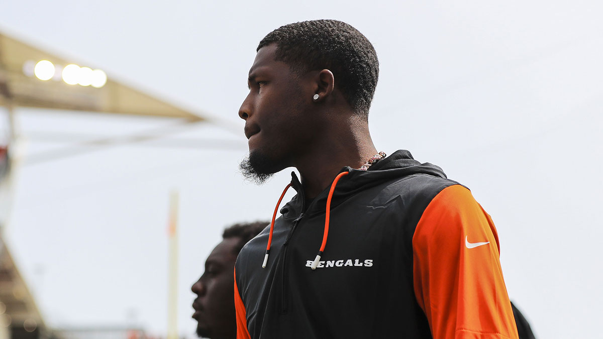 Cincinnati Bengals wide receiver Tee Higgins (5) walks onto the field before the game against the New England Patriots at Paycor Stadium.
