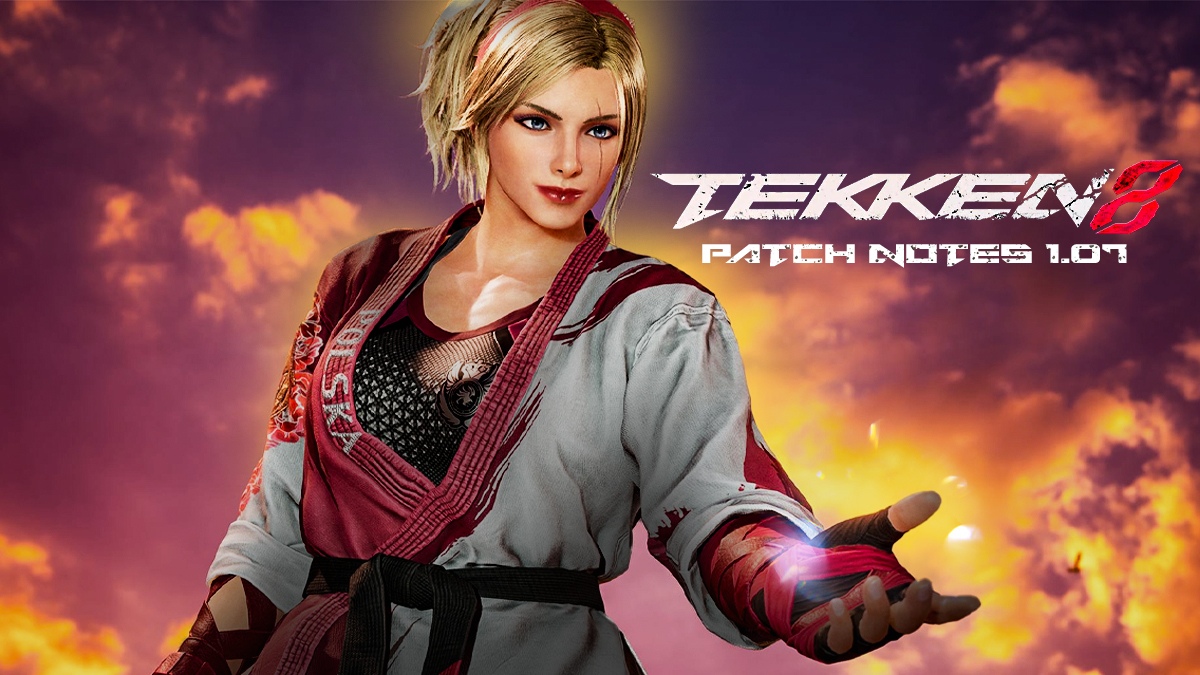 A picture of Lidia Sobieska and Tekken 8 logo with the phrase Patch Notes 1.07