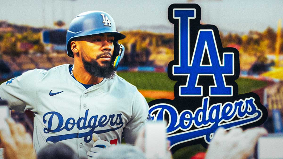 Los Angeles Dodgers player Teoscar Hernandez and the Los Angeles Dodgers logo