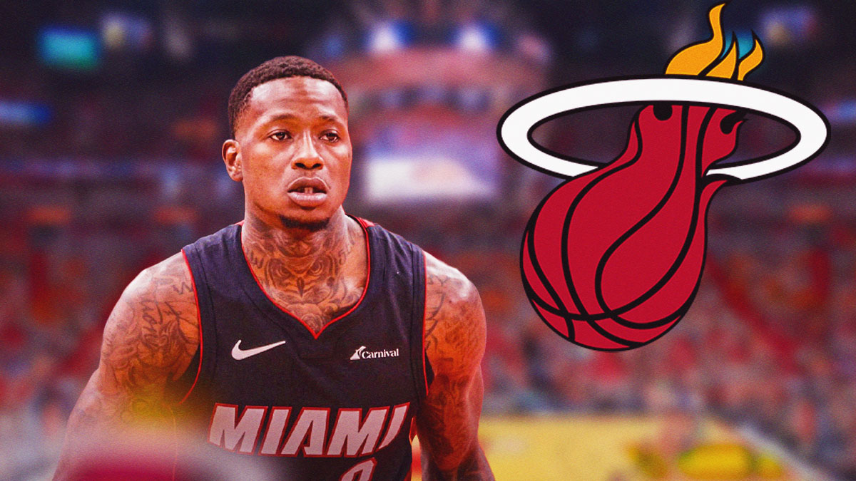 Terry Rozier looking at Miami Heat logo