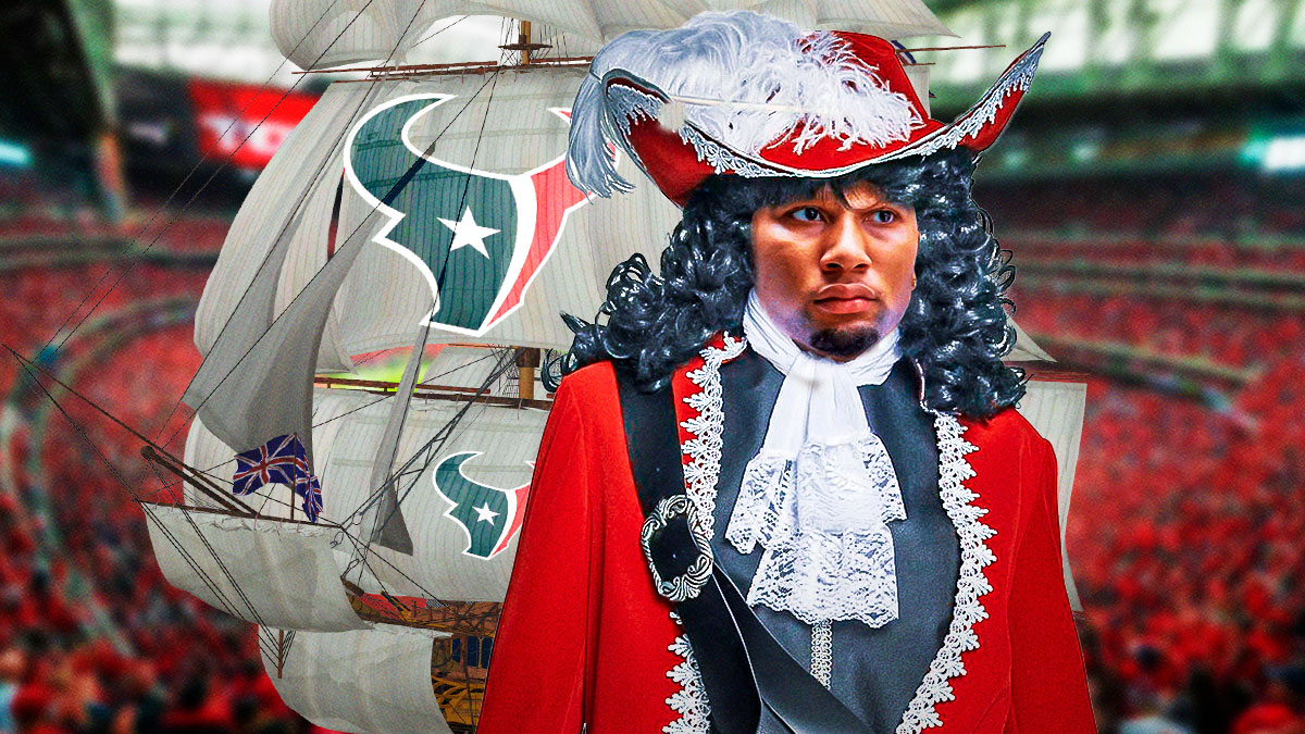C.J. Stroud as a pirate captain of a Houston Texans-themed ship.