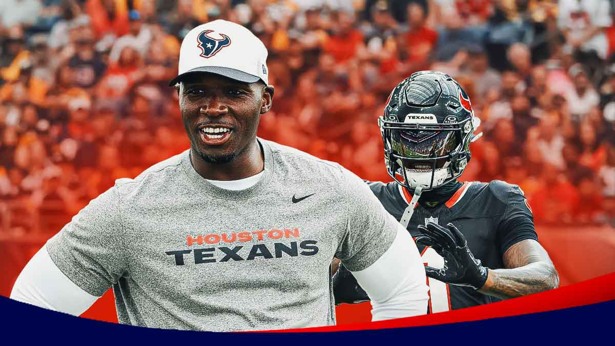 DeMeco Ryans in Texans coaching gear and Stefon Diggs in a Texans jersey.