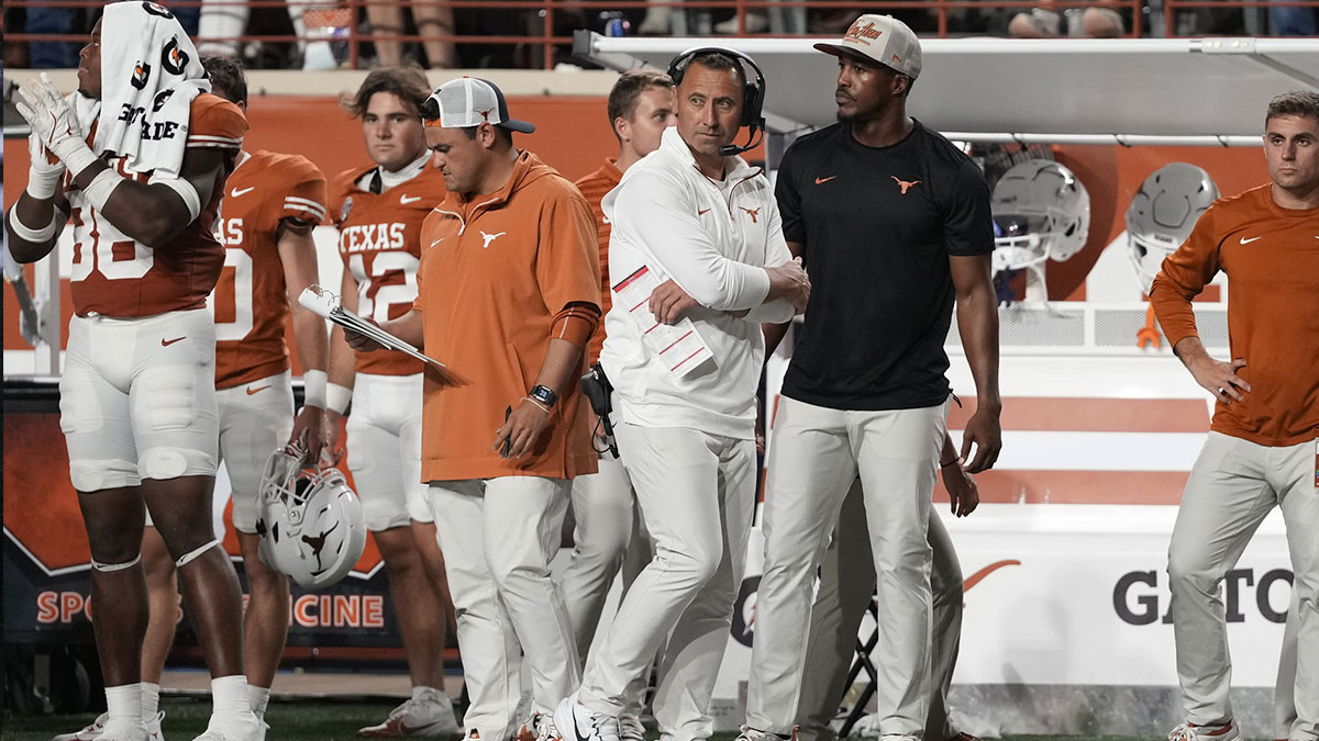 Texas Longhorns head coach Steve Sarkisian looks on during the second half against the Texas-San Antonio Roadrunners at Darrell K Royal-Texas Memorial Stadium.