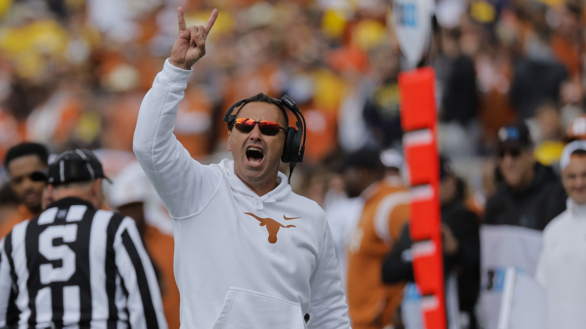 Texas Longhorns head coach Steve Sarkisian on the sideline in the second half against the Michigan Wolverines at Michigan Stadium.