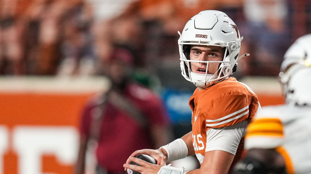 Texas quarterback Arch Manning, who Matthew McConaughey congratulated on X, formerly Twitter, throwing a pass against ULM.