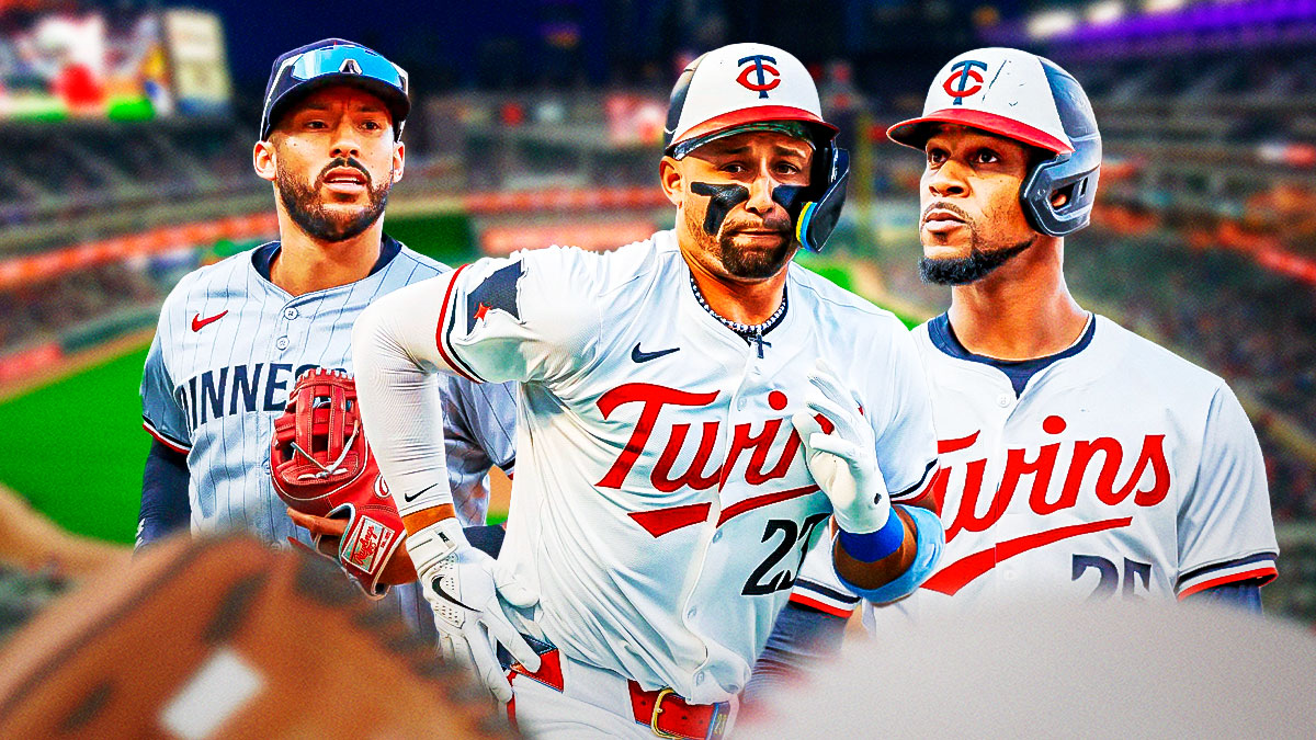 Minnesota Twins players Royce Lewis, Carlos Correa and Byron Buxton